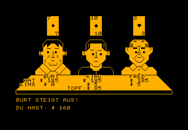 Indian Poker game screenshot for Commodore PET